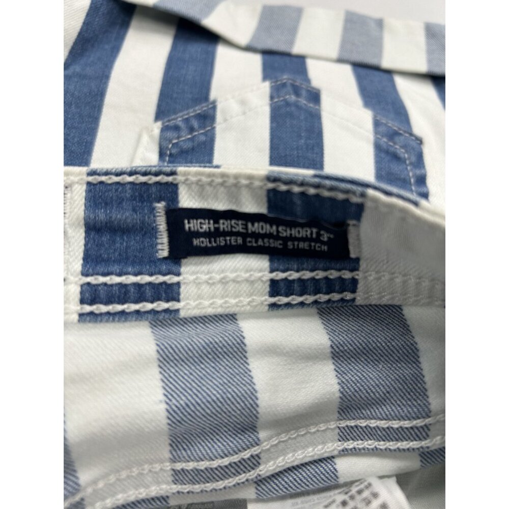 Hollister High-Rise Mom Shorts 3" Blue & White Striped W24 Cotton Blend - Picture 8 of 9